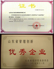 上海变压器厂家优秀管理企业证书